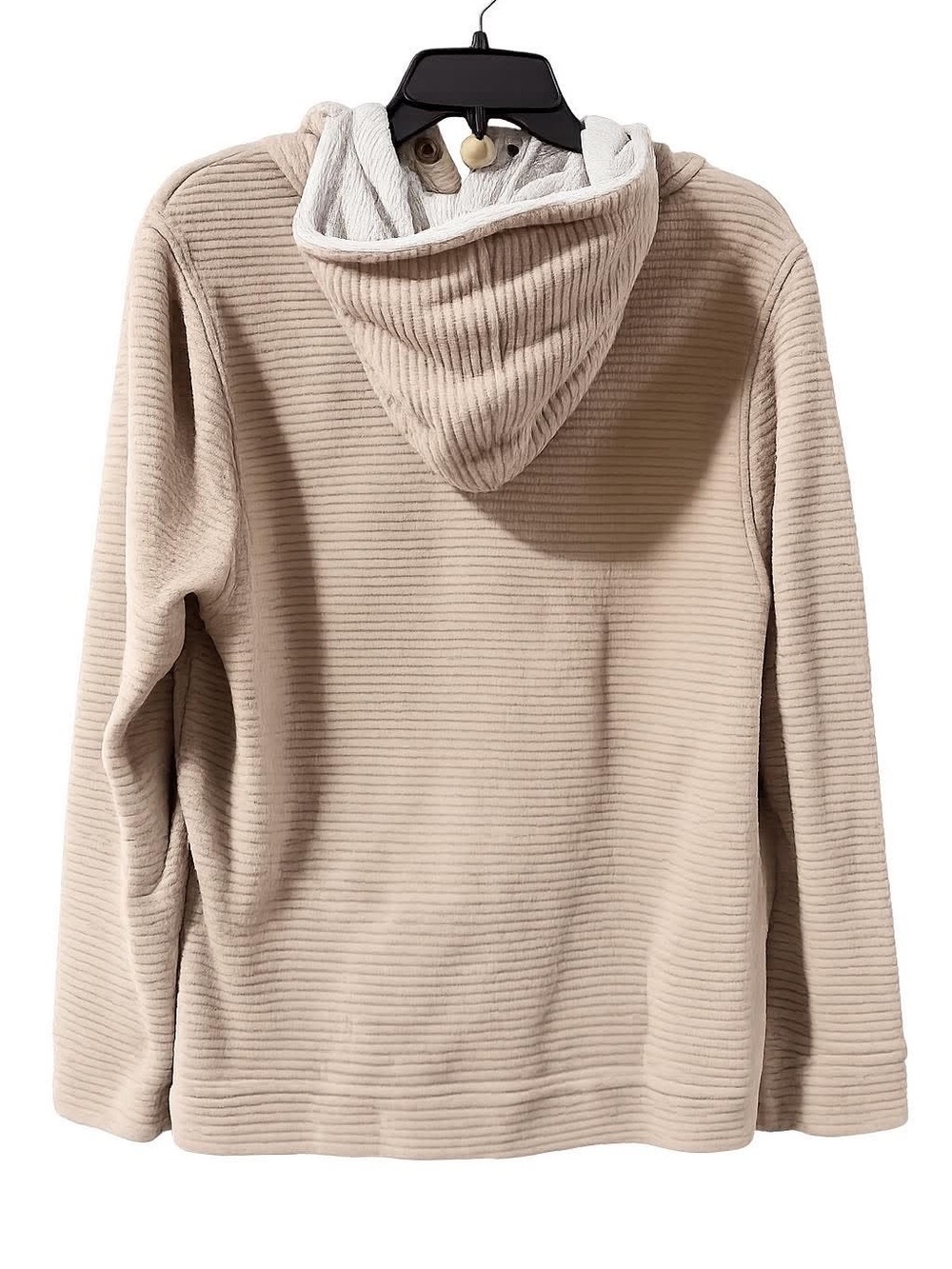 Departwest Men’s Medium Beige Ribbed Hooded Pullover Henley Hoodie - Picture 3 of 4